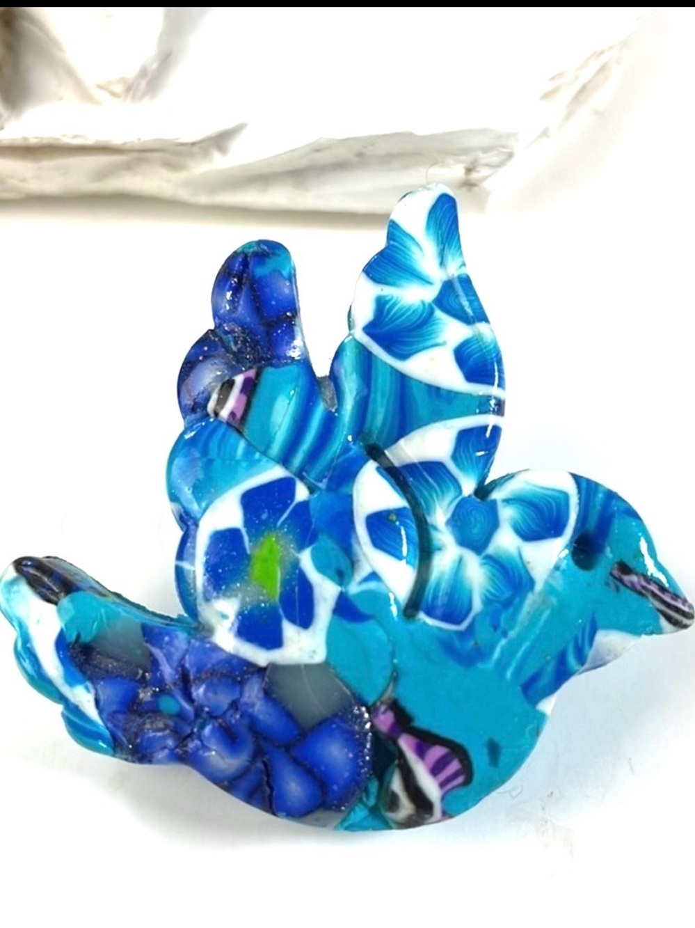 Blue Bird Pin Brooch Handcrafted Artisan  Polymer Clay